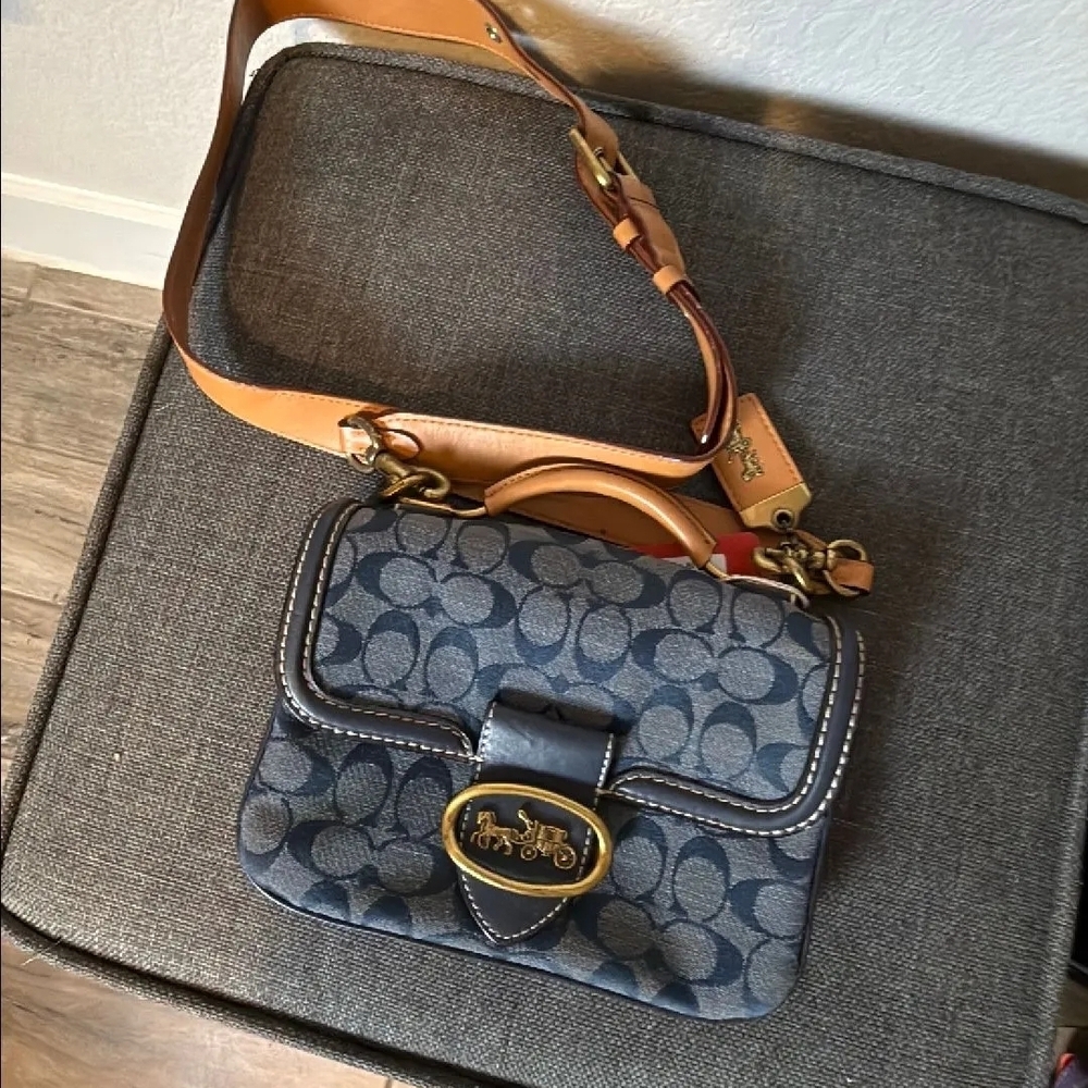 Coach Navy and Tan Crossbody Bag